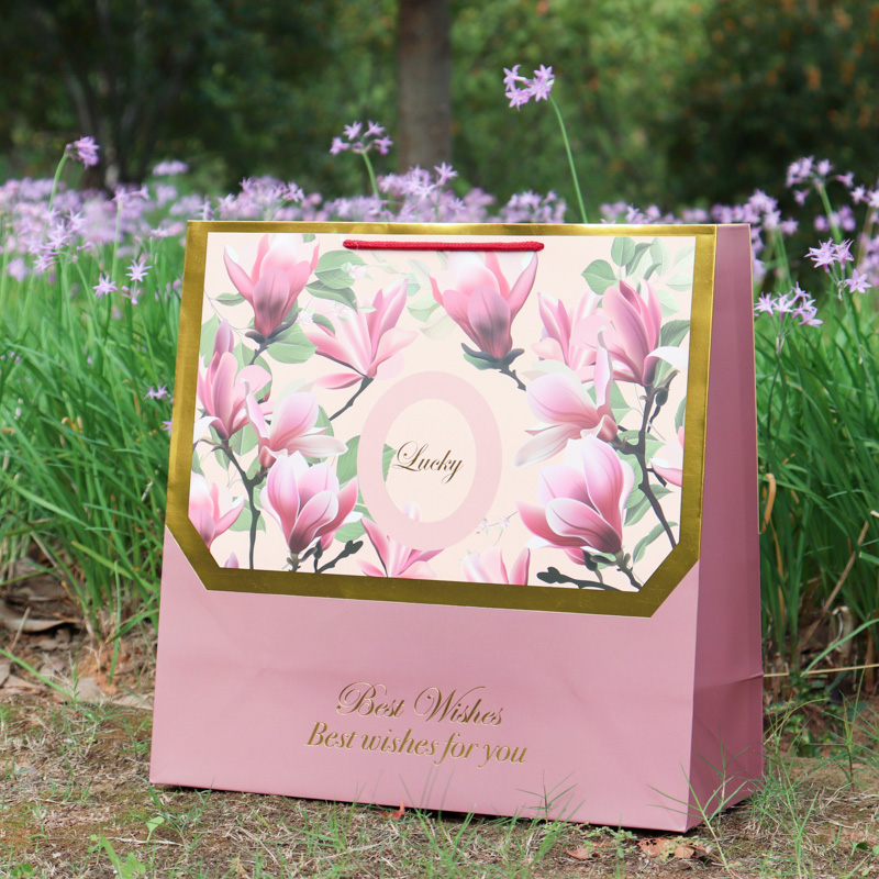 Luxury Pink Magnolia Paper Shopping Bags manufacturer