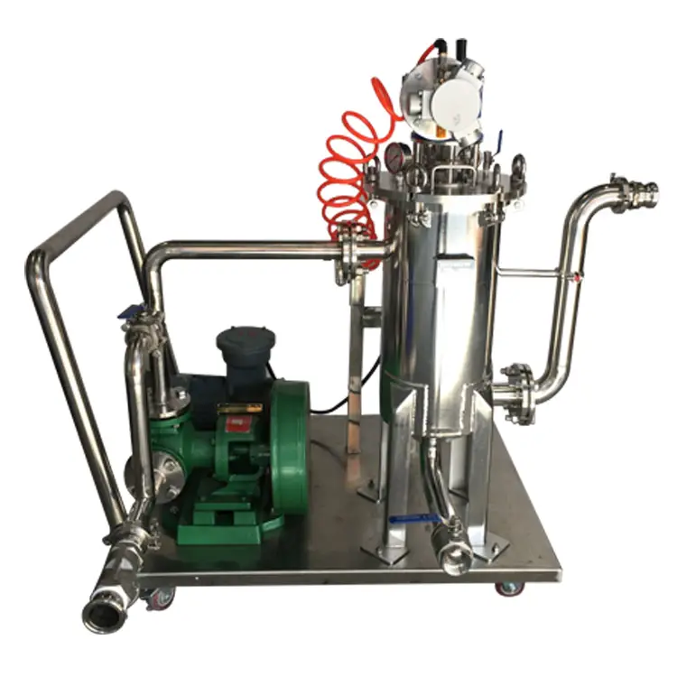 Máquina de filtrado de líquidos Filtros de bolsa/cartucho dúplex de acero inoxidable con carro de bomba de diafragma 1