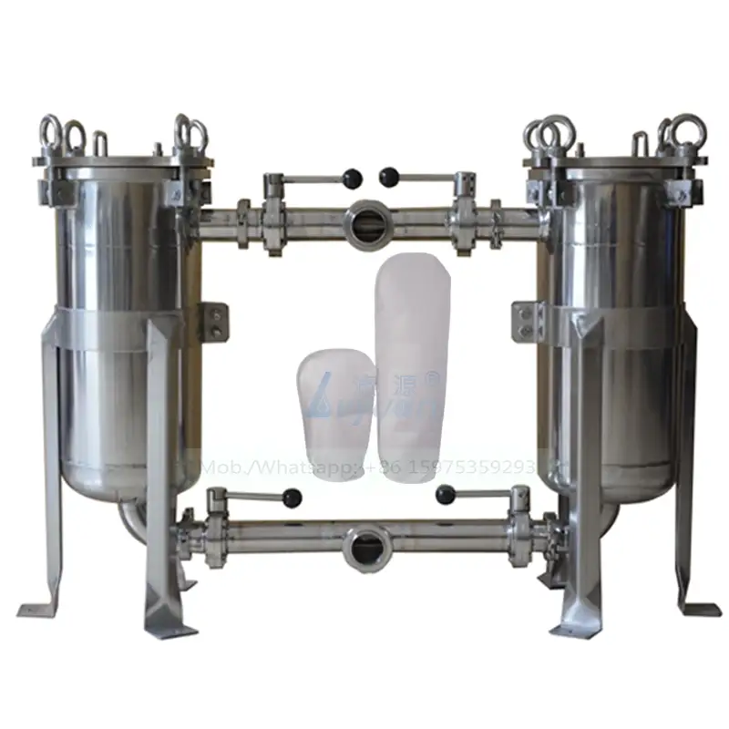 Top entry 2 inch stainless steel SS 304 316L washable PP bag filter duplex bag water filter system for water treatment plant 1