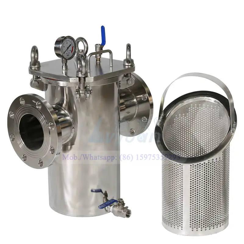 DN50 DN80 conexión de brida de acero inoxidable SS304 316L carcasa de filtro de agua con mango de cesta única para filtración previa de sedimentos 1