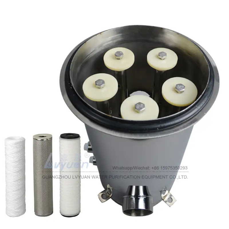 Industrial filtering equipment 10 inch stainless steel housing filter SUS304 with 10 filter 5 cartridges in canister 1