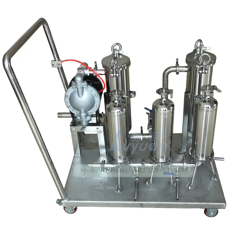 Handwagenmodell, Einzel-/Doppelbeutel-Beutelfiltermaschine aus Edelstahl 304 316L mit Flüssigöl-Beutelfilter 10 Mikron, 7 x 32 Zoll 1