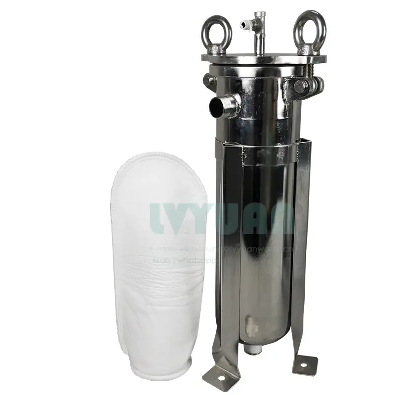 Single bag type stainless steel 304 316L material liquid bag filter housing with customized PP PE bag filter elements 1