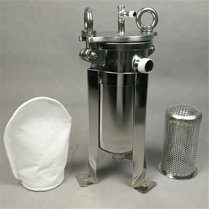 Mini carcasa de filtro de bolsa de acero inoxidable de 5 con montaje en pared neumático o carro 1