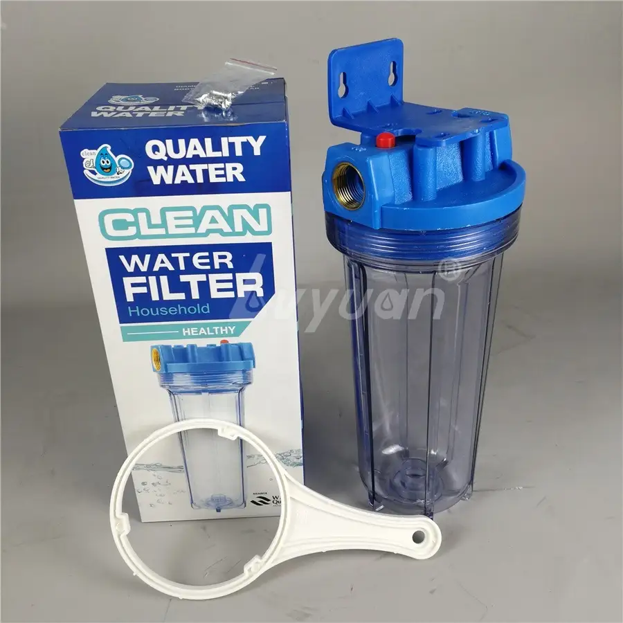 Carcasa del filtro de agua de plástico transparente de 10 pulgadas transparente para prepurificador de agua 1