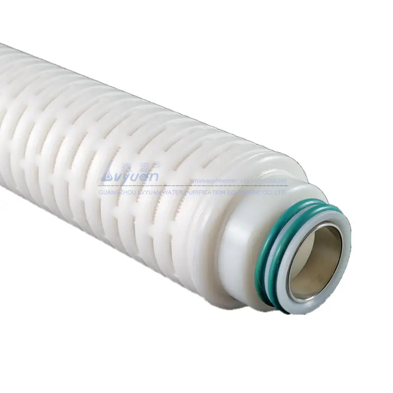 Yedek PTFE membran 10 inç 0.2/0.45/3 mikron paslanmaz çelik tek yuvarlak filtre muhafazası için kıvrımlı su filtre elemanı 1