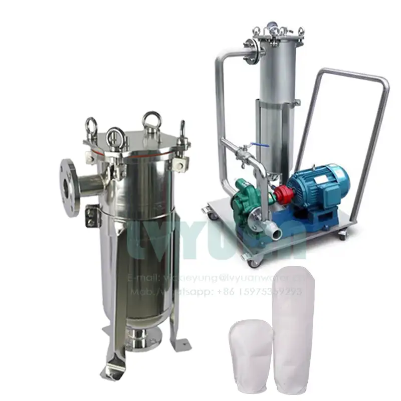 Hand trolley air pump SS304 316L Single 5 micron bag filter stainless steel basket filter housing with PP/PE/Nylon filter bag #1 1