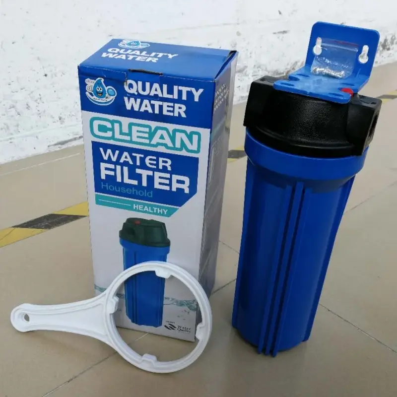 Carcasa de filtro de agua azul de 10 pulgadas con botón de alivio de presión 1
