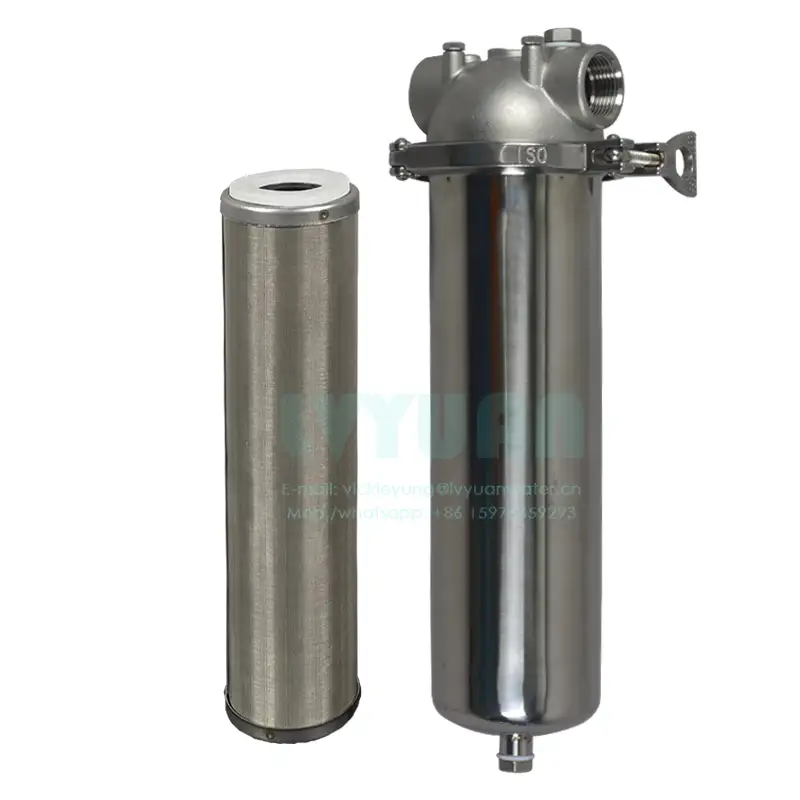High polished single round SS304 316L 10 20 inch stainless steel housing filters with ss filter elements 5 microns 1