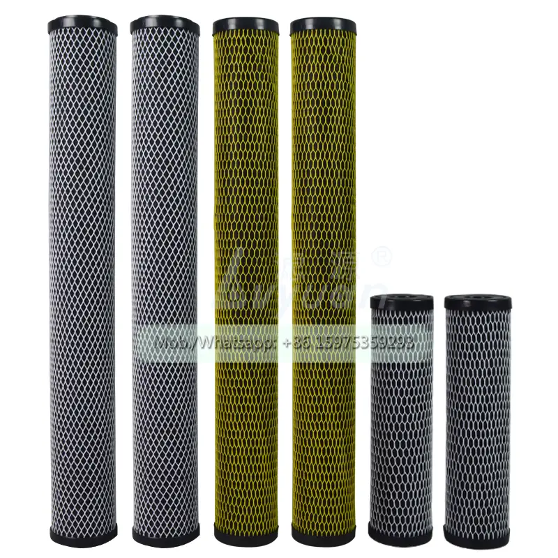 Pretratamiento de agua, filtro de carbón en bloque de 10 y 20 pulgadas, filtro de fibra de carbón activado de 5 micras para eliminación de olores/ozono 1