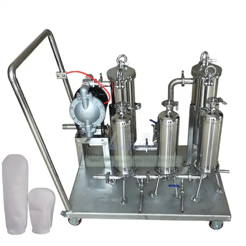 Trolley models multiple stages stainless steel 304 316L industrial bag filter machine with 50 micro bag liquid filter vessel 1