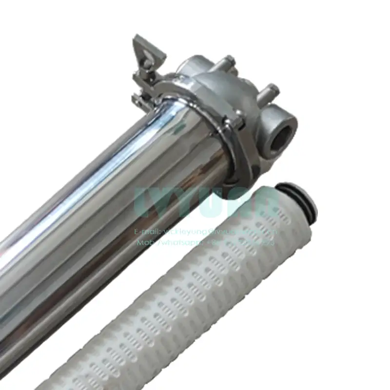 High pressure clamp connection 40 inch stainless 304 316L steel industrial SS housing with pleated glass fiber cartridge filter 1