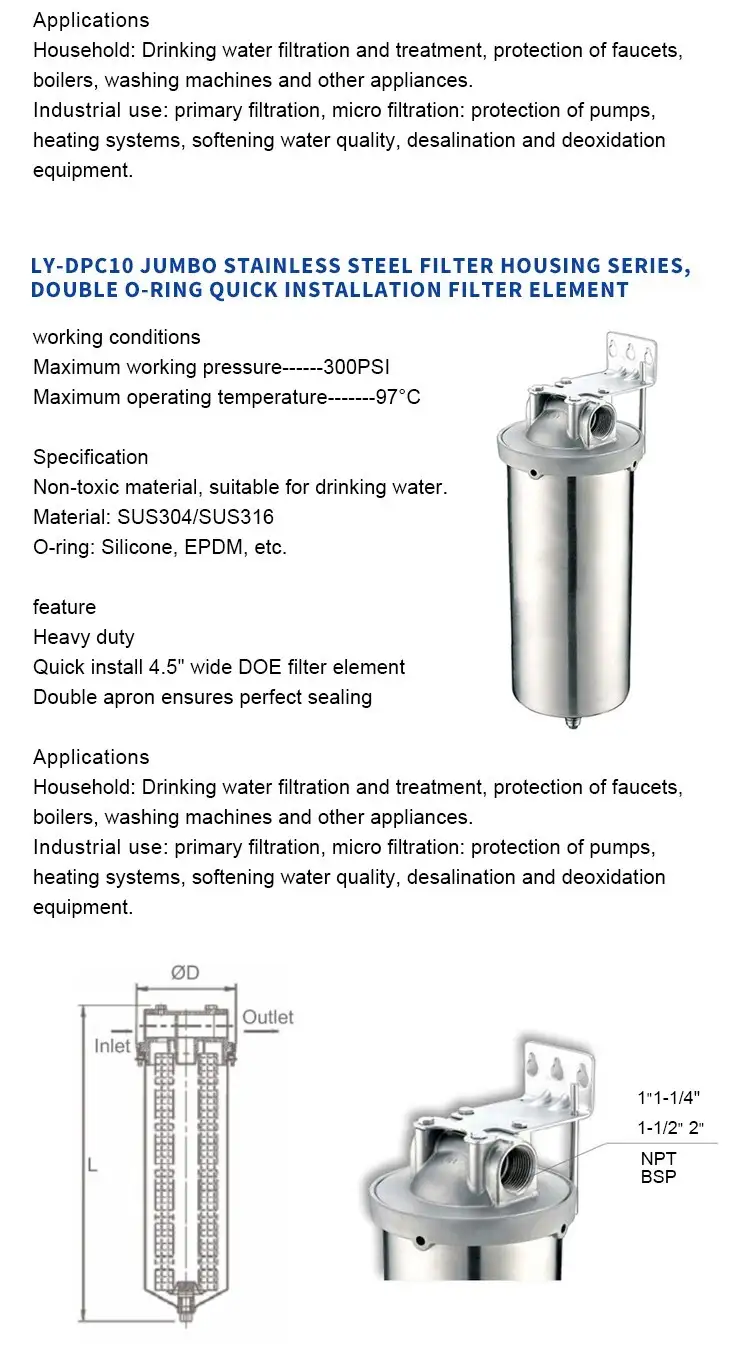 Stainless Steel Single Core Big Blue Filter Housing 8