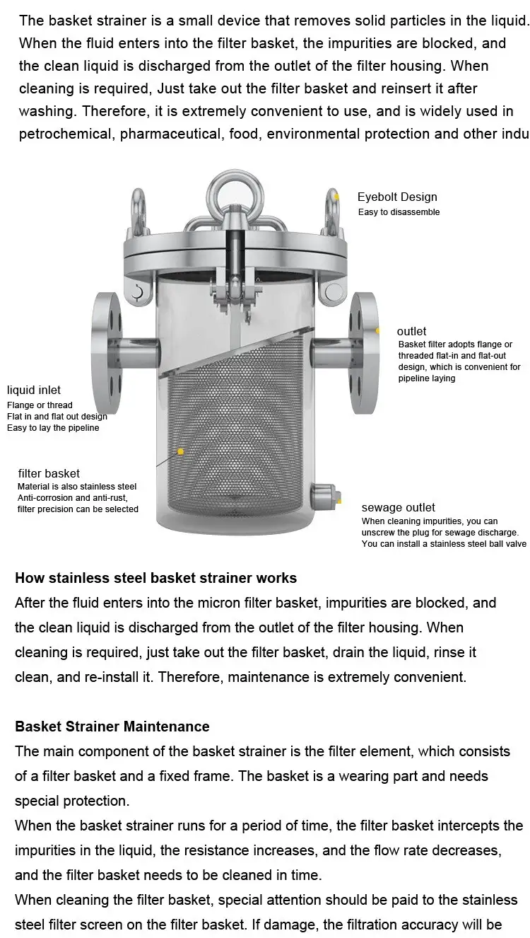 Stainless Steel SUS304 316L Basket Stainer 4 Stainless Steel SUS304 316L Basket Stainer 9