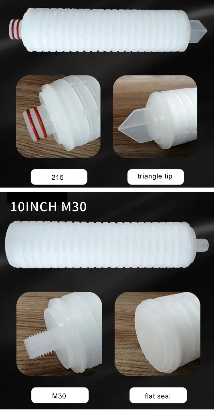 Micro porous membrane pleated filter element 14