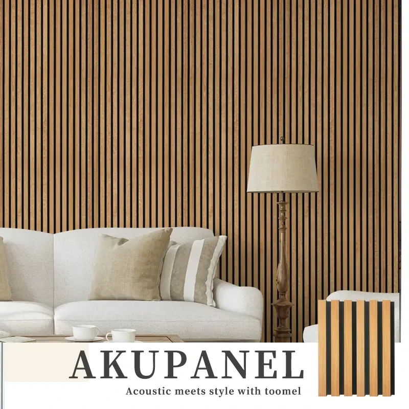 Panel de pared insonorizado con láminas de chapa de madera Akupanel 1