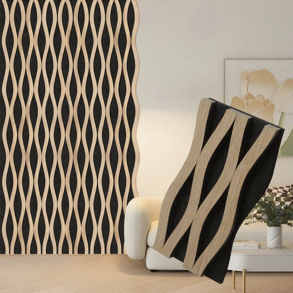 Creatief geometrische houtstrip akoestisch bord voor slaapkamer magazijn appartement ｜ toomel 1