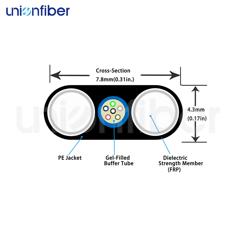 Outdoor à forme plate autoportante UNI-tube 2-12 Core Gyfxtby / Gyfxby Cable à fibre optique 2