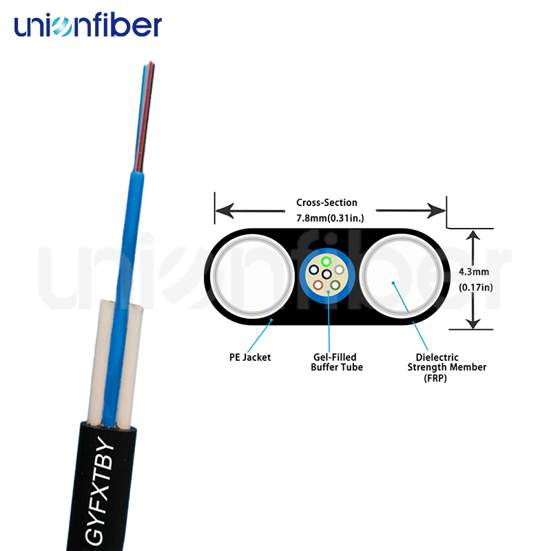 Outdoor à forme plate autoportante UNI-tube 2-12 Core Gyfxtby / Gyfxby Cable à fibre optique 3