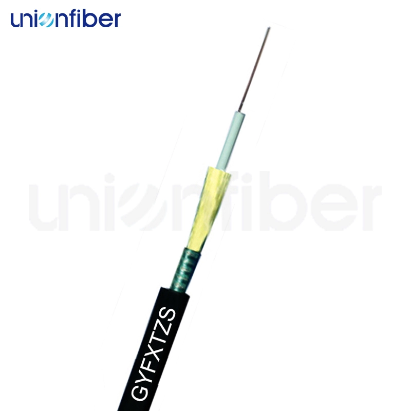 Câble à fibre optique Uni-tube à double armure CST en fil d'aramide ignifuge sur le câble à fibre optique GYFXTZS 1