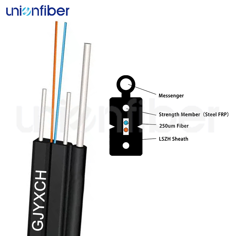 Cable de descenso al aire libre de la base GJYXCH del alambre de acero de la autoayuda de la chaqueta de FTTH G657A1 LSZH 1-12 3