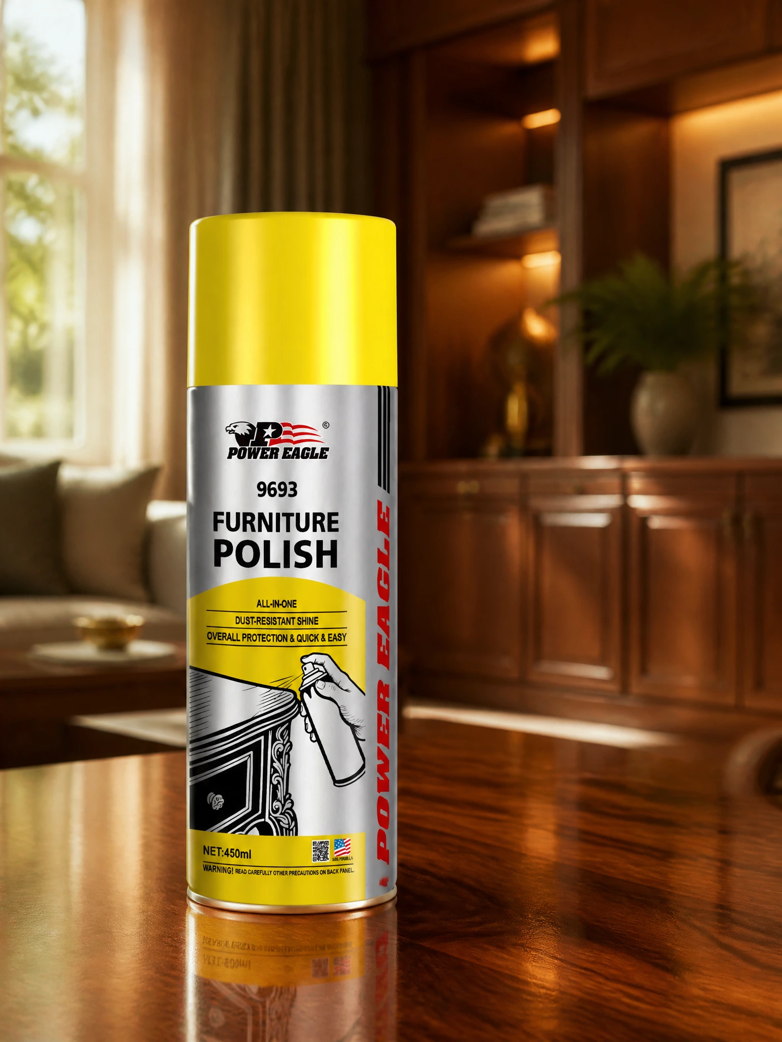 POWER EAGLE 450 ml Aerosol Pulidor de Muebles Multisuperficie, Limpiador y Protector de Madera de Brillo Rápido 1