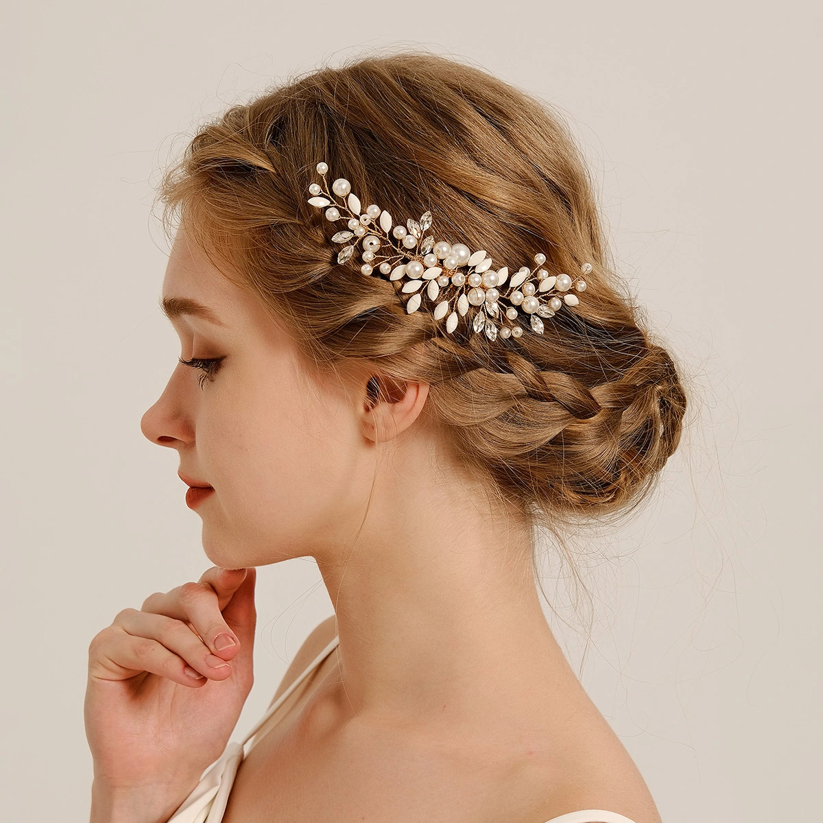 New Crystal Leaf Bride Wedding Hair Comb Flower Hair Accessories with Pearl Bride Side Comb 1