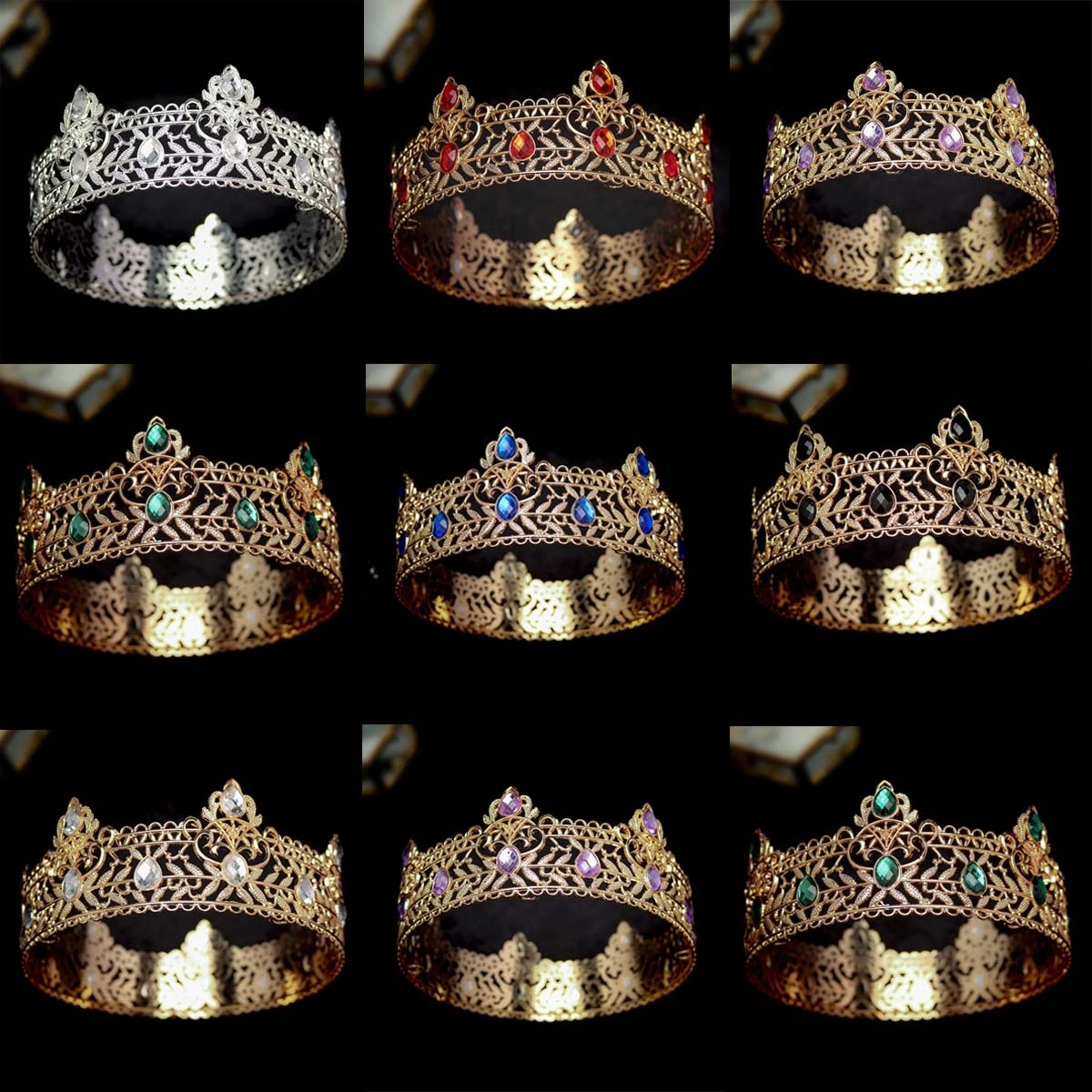New Baroque King Tiara Crown Luxury Vintage Gemstone Crown Prom Party Decorations 1