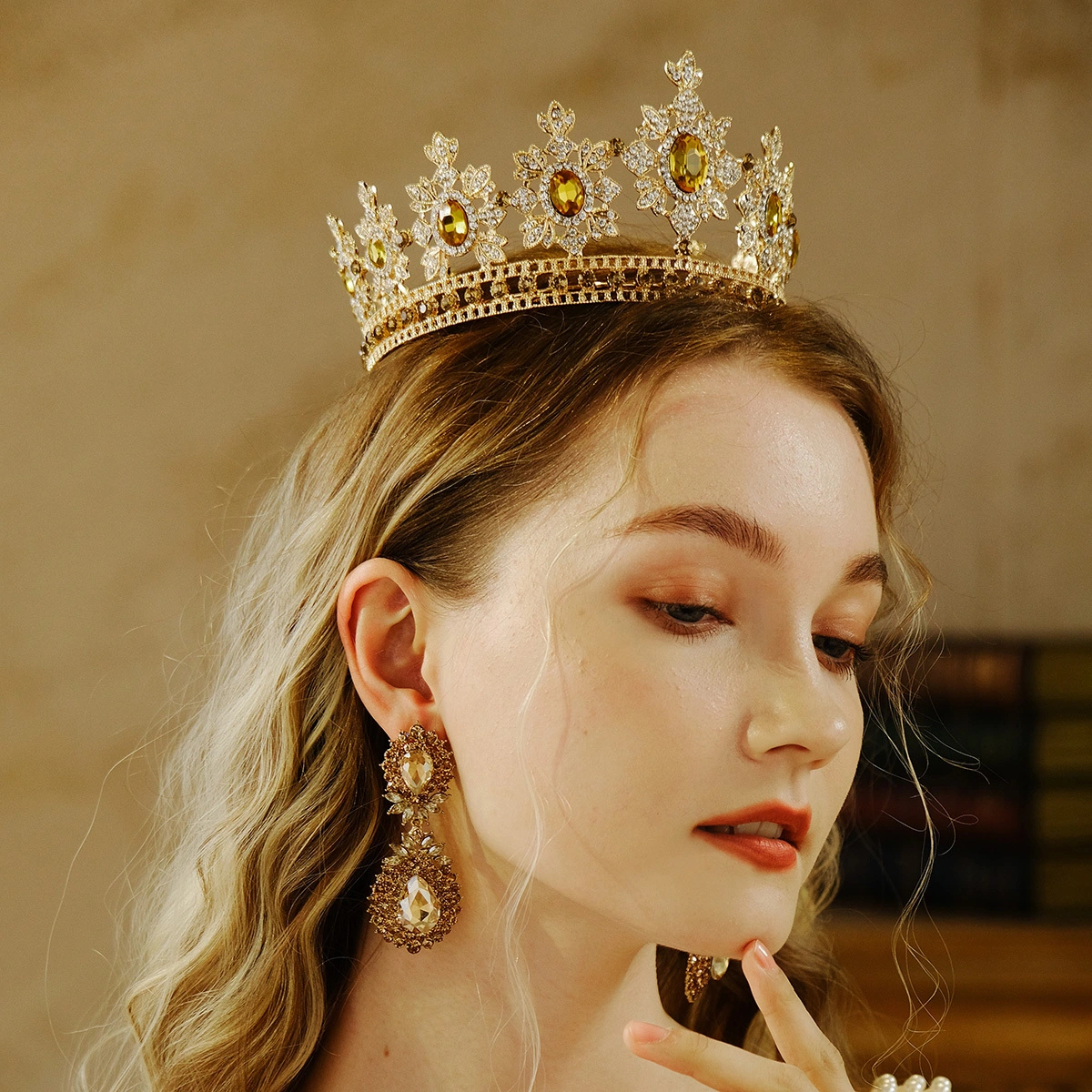 Tiara Crown Bridal Round Crown Luxury Rhinestone Crystal Crown Queen Hair Jewelry Headwear 1