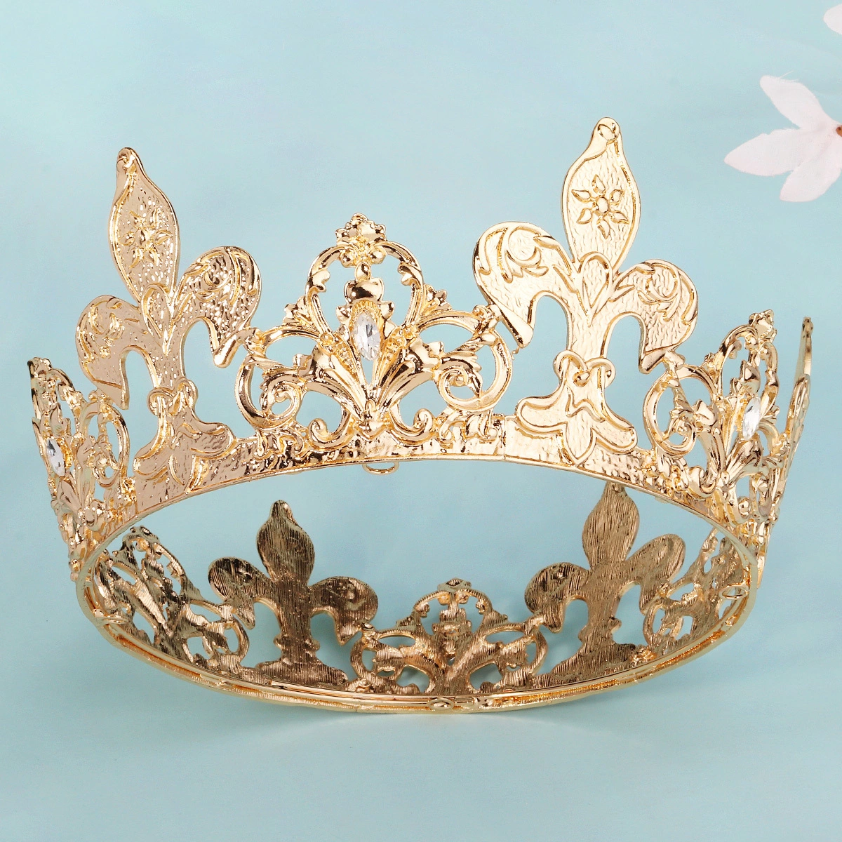 European And American Jewelry Luxurious Gold King Crown Wedding Pageant Alloy Round Crown 1
