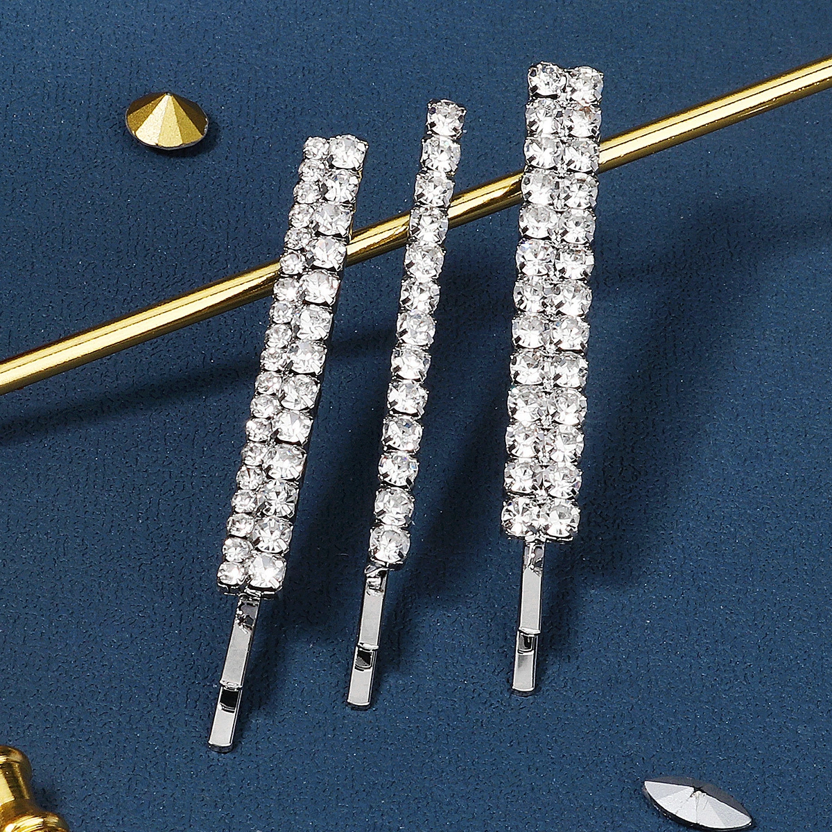 Sweet and Cool Style Girl Barrette Elegant and Minimalist Double Row Rhinestone Metal Hair Clip 1