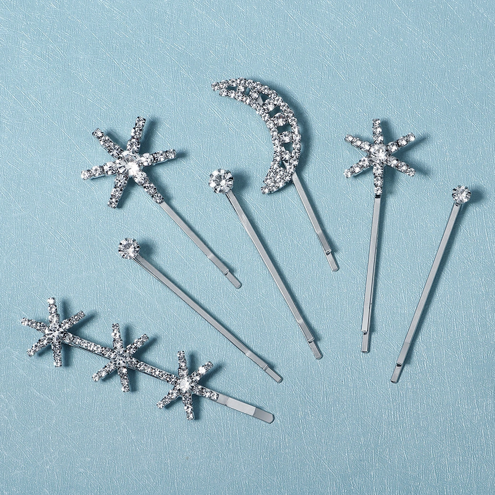 Retro Star Moon Rhinestone Hair Clip For Women Fashion Minimalist Hair Clip Set 1