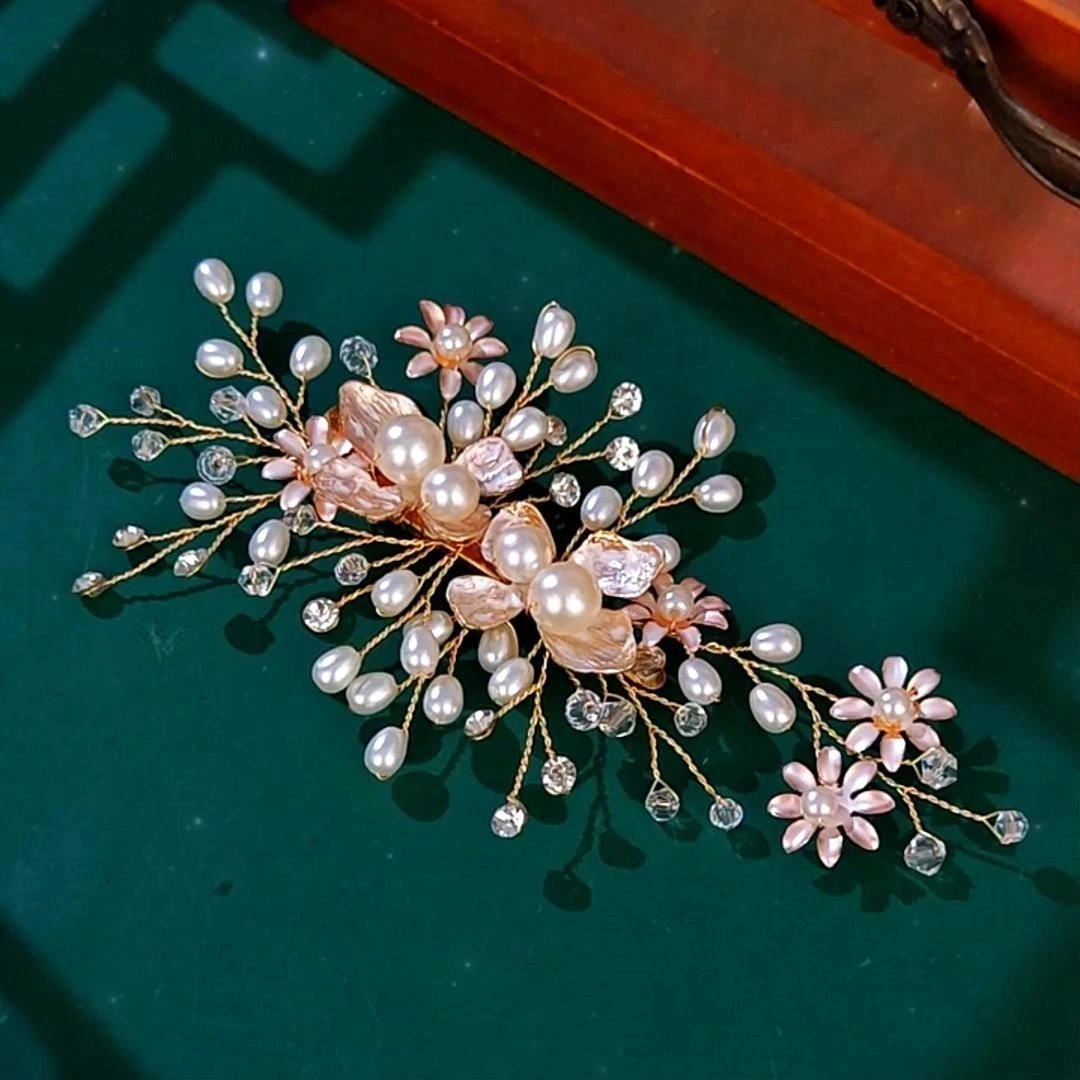Exquisite Handmade Imitation Pearl Hair Accessories Alloy Flower Crystal Hair Clips For Women 1