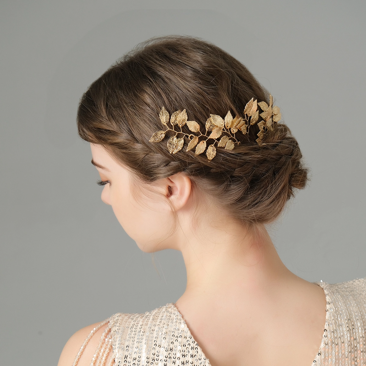 Simple Retro Golden Leaf Hair Pins Exquisite Handmade Bride Wedding Jewelry For Women 1