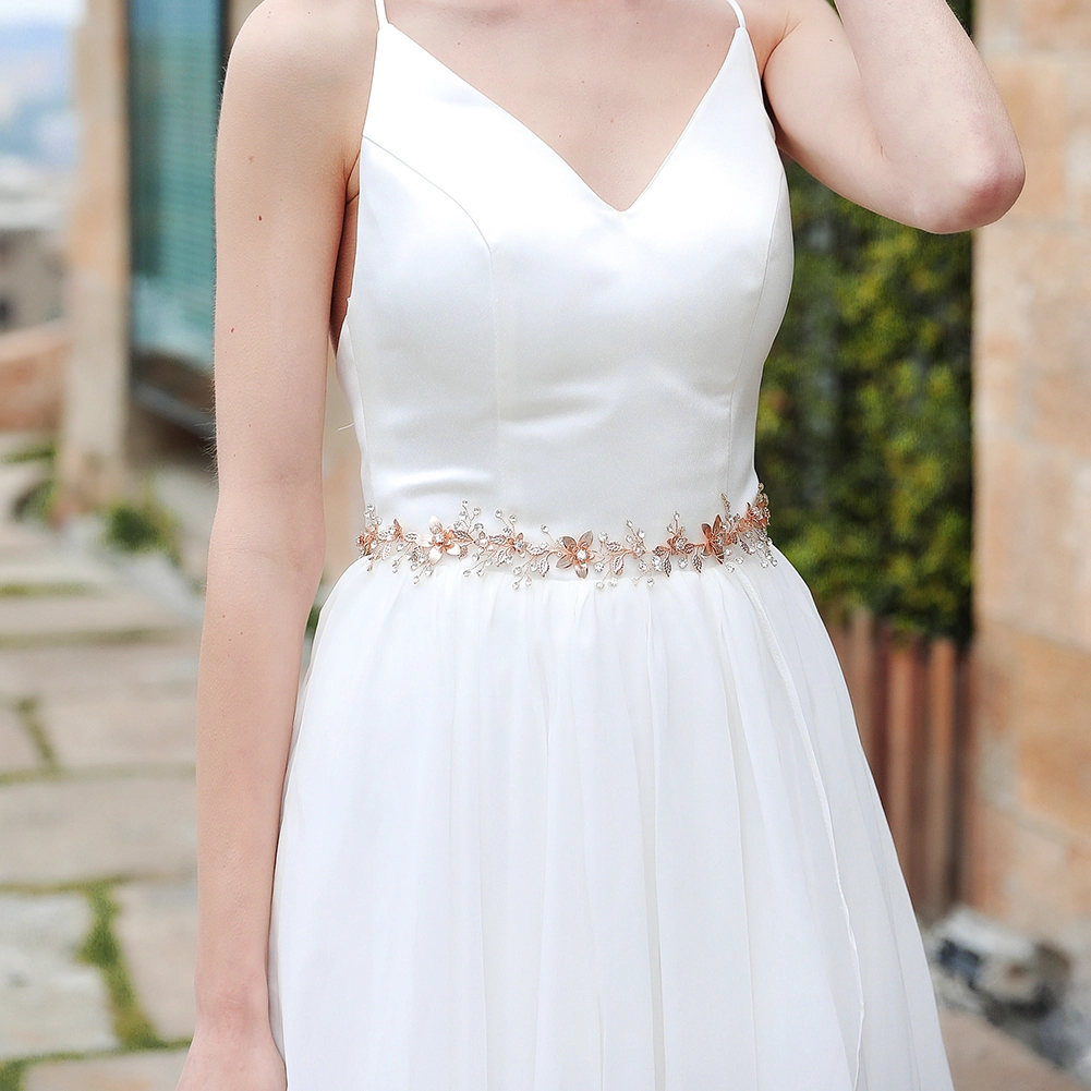 Exquisite Handmade Metal Flower Leaf Waist Chain Luxurious Bride Wedding Party Rhinestone Belt 1