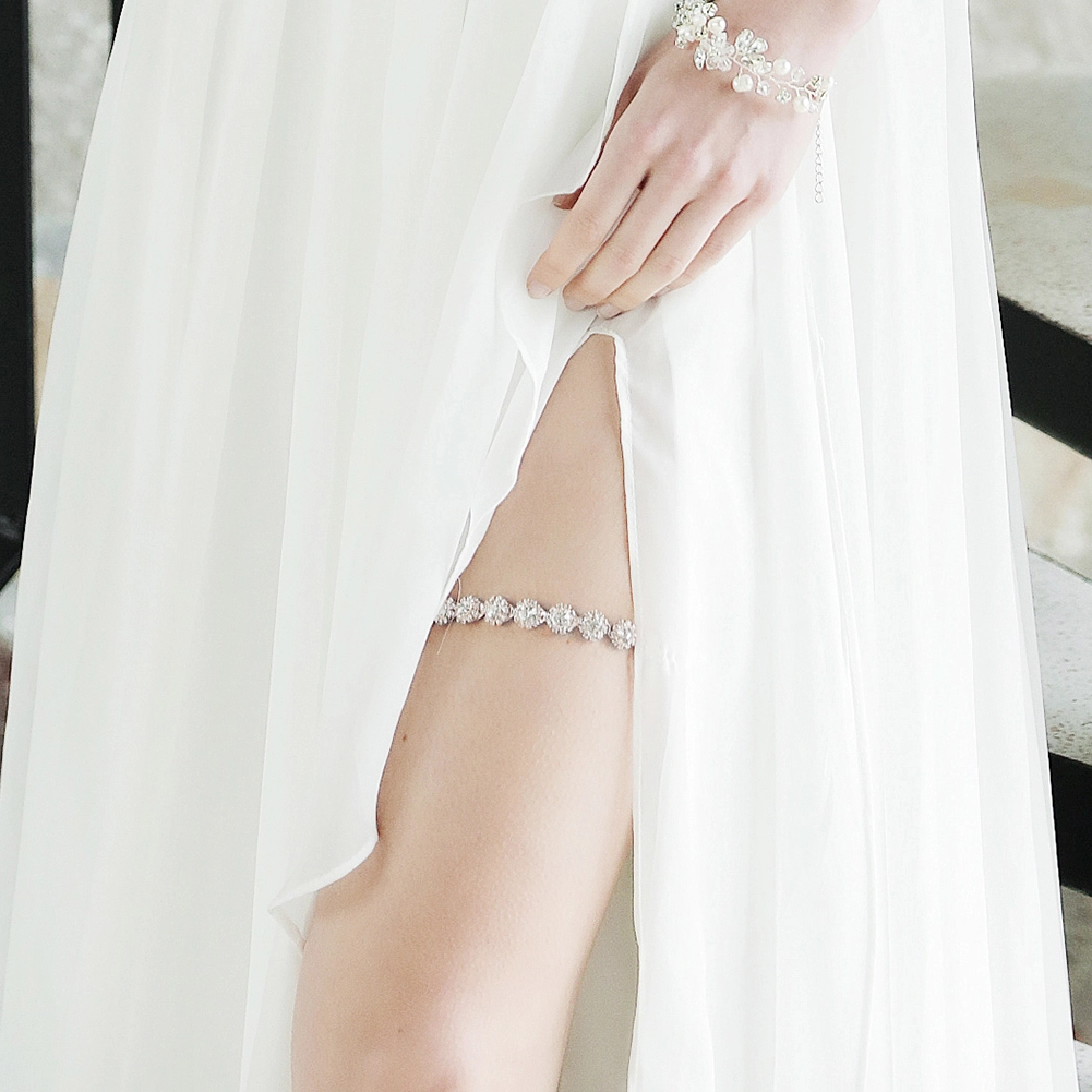 Fashion Bride Leg Band Sweet Lady Dress Accessories Exquisite Rhinestone Flower Elastic Leg Band 1