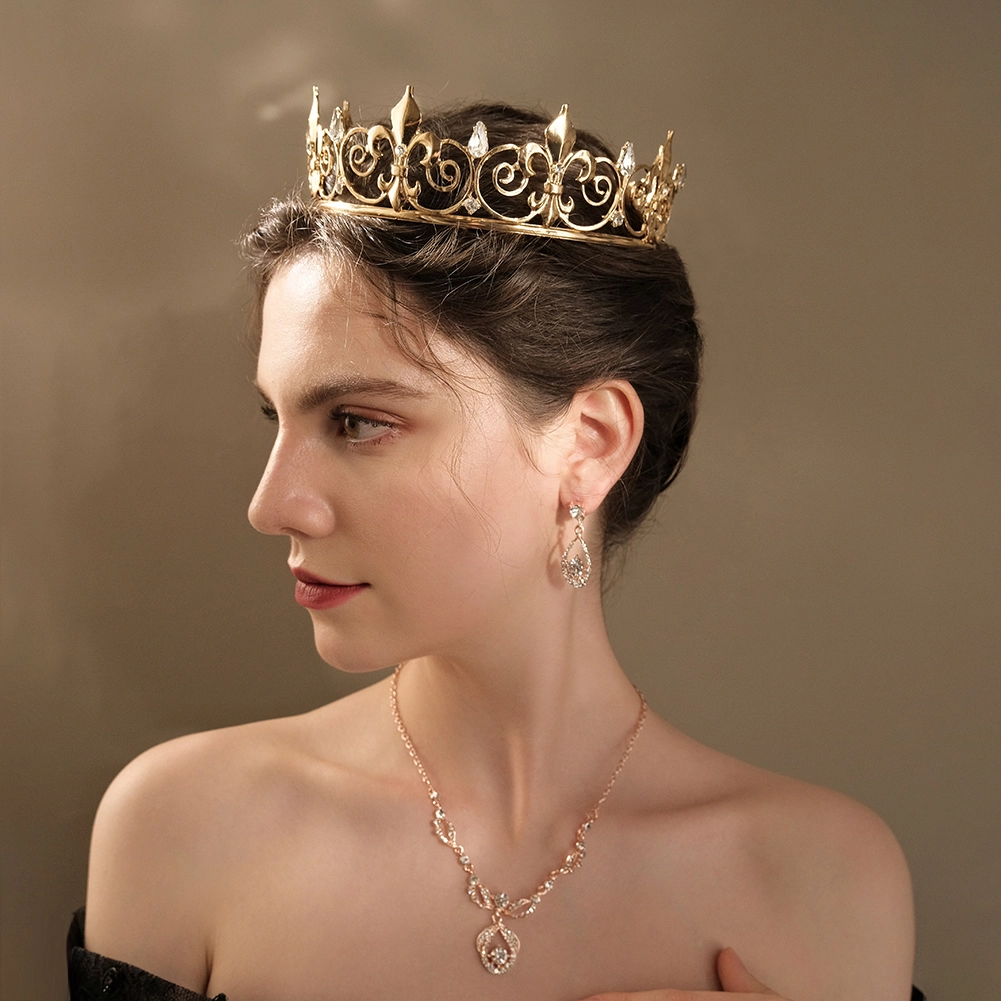 European and American Classic Retro King Round Crown Unisex Party Rhinestone Alloy Tiara 1