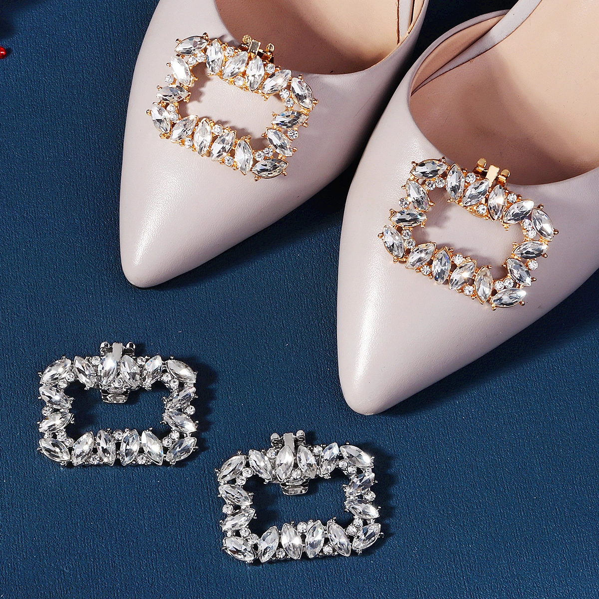Fashionable Women's Simple Everyday Rhinestone Shoe Clips Elegant Bridal Wedding Shoe Accessories 1