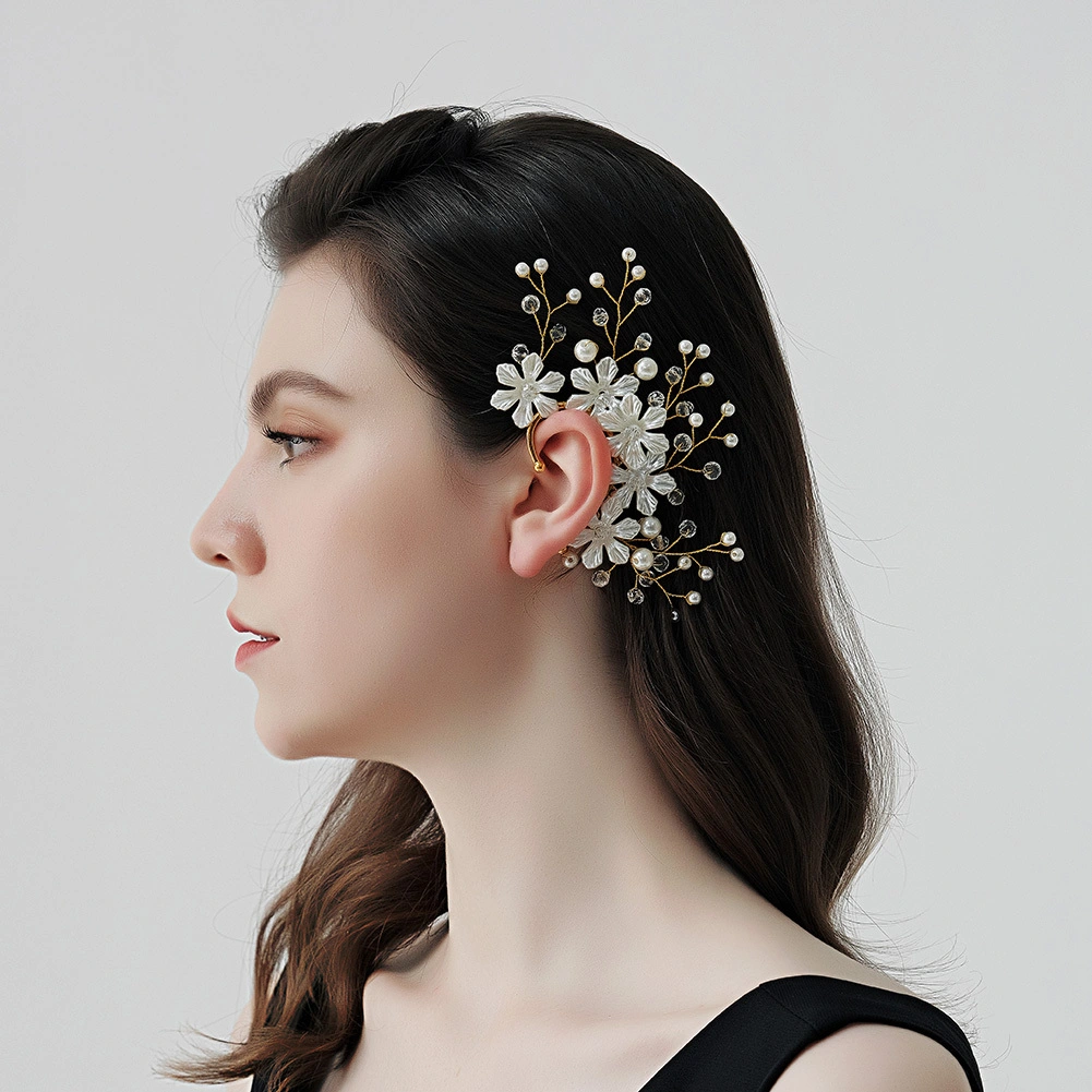 Elegant White Flower Hoop Earring With Sparkling Crystal Beads Fashion Women's No-Piercing Ear Jewelry 1