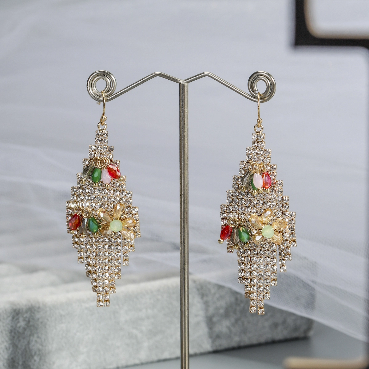 New Rhinestone Tassel Earrings Handmade Colored Crystal Dangling Earrings For Elegant women's 1