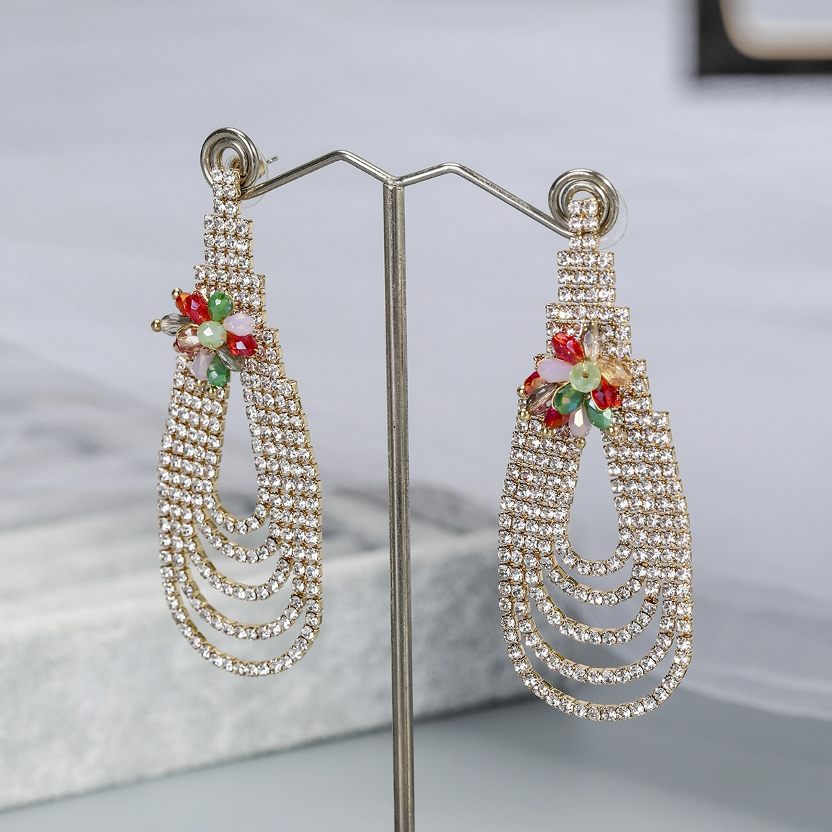New Fringe Earrings Elegant Women Floral Crystal Earrings Bohemian Long Drop Earrings 1