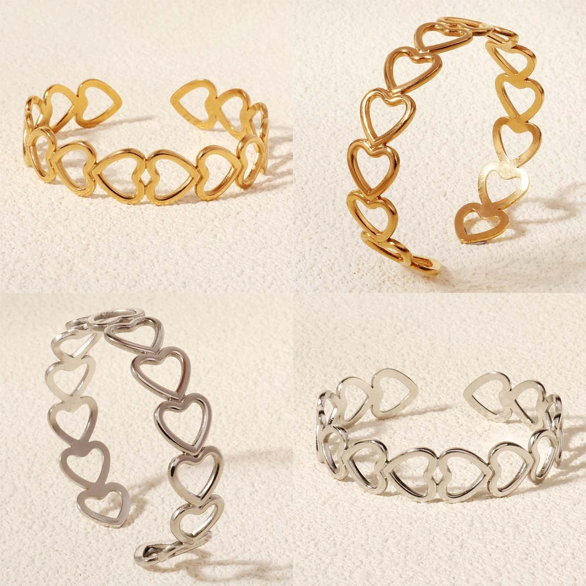 Fashion 18k Gold Plated bracelet Creative Heart Women Stainless Steel Bangles delicate Girls Accessories 1