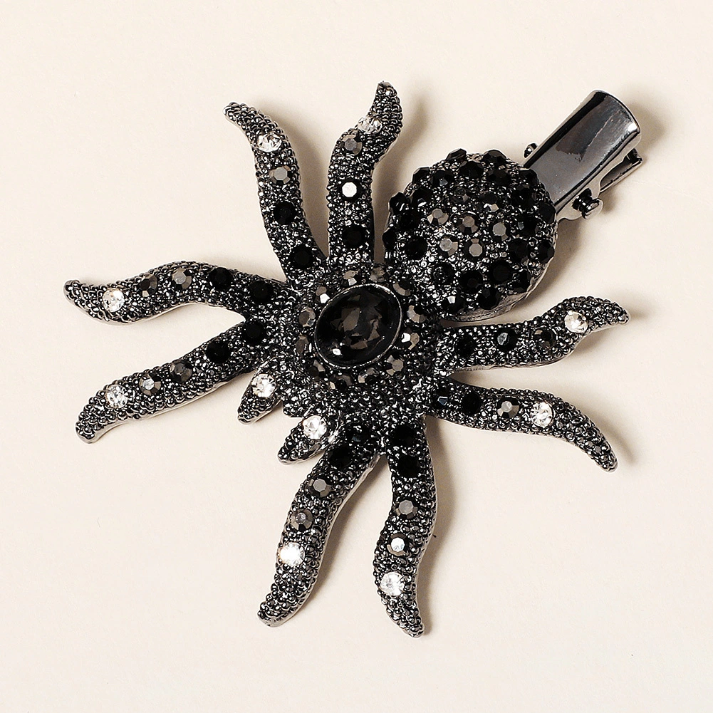 European American Fashion Spider Hair Clip Halloween Hair Accessory Bang Clip Alloy Rhinestone Spider Side Clips 1