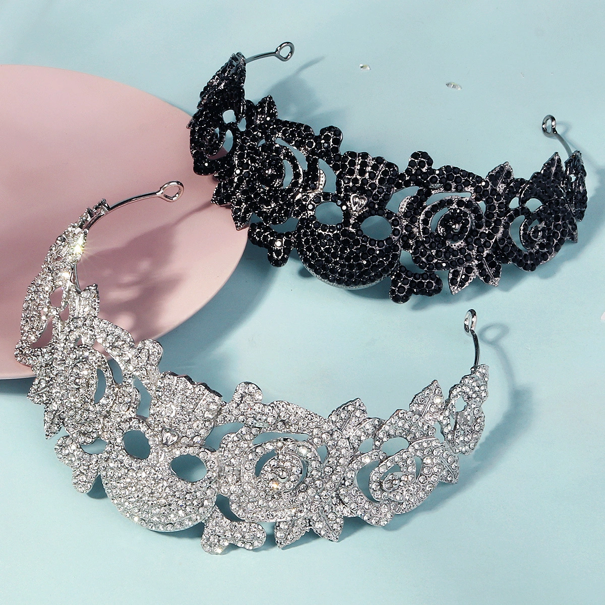 European American Halloween Full-Rhinestone Tiara Alloy Rhinestone Retro Black Skull Rose Crown Party Ball Hair Accessory 1