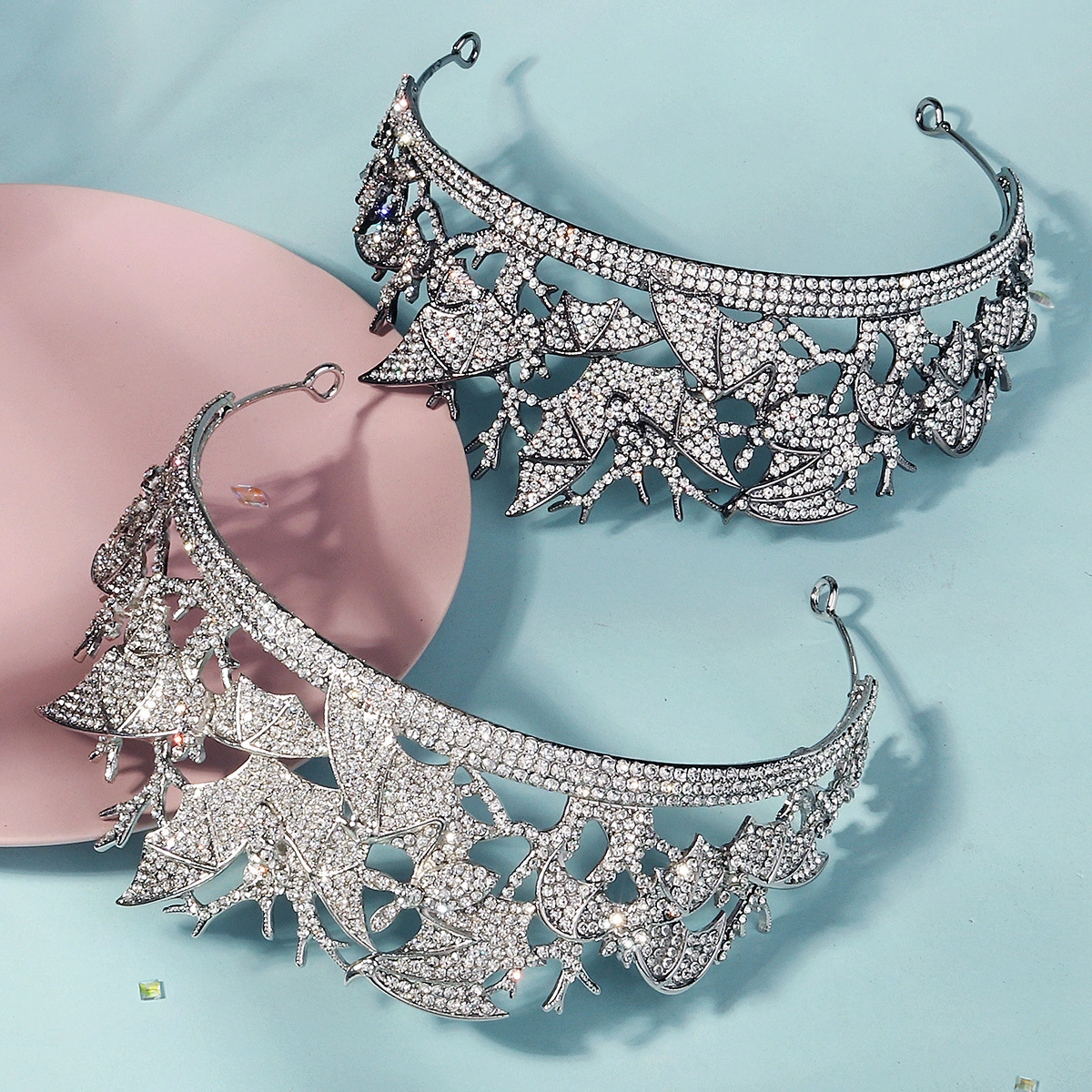 European American Halloween Crown Ball Party Hair Accessory Gothic Bride Headpiece Queen's Alloy Rhinestone Bat Crown 1