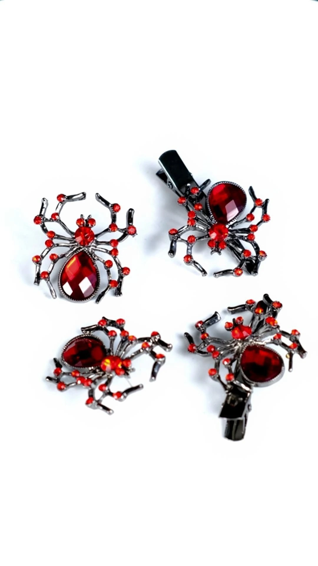 European American Halloween Jewelry Set Personalized Funny Spider Accessories Red Rhinestone Earrings Ring Hair Clip 3 Pcs/Set 1