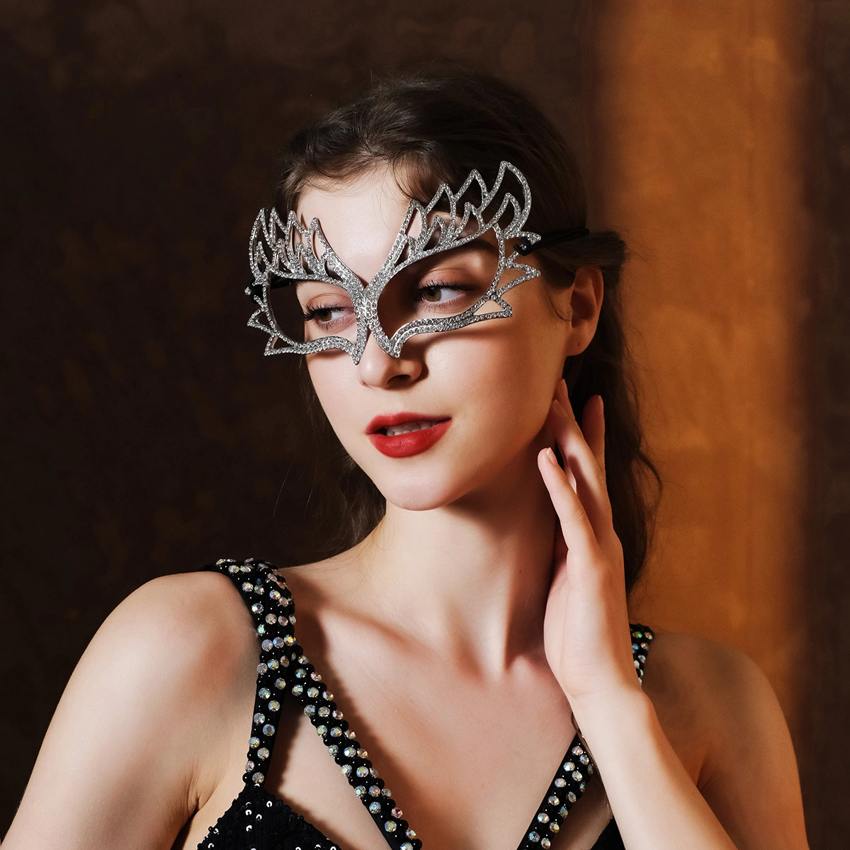 Miallo Women Masquerade Mask Face Elastic Band for Prom Wedding Fashion Rhinestone Decoration Jewelry 1