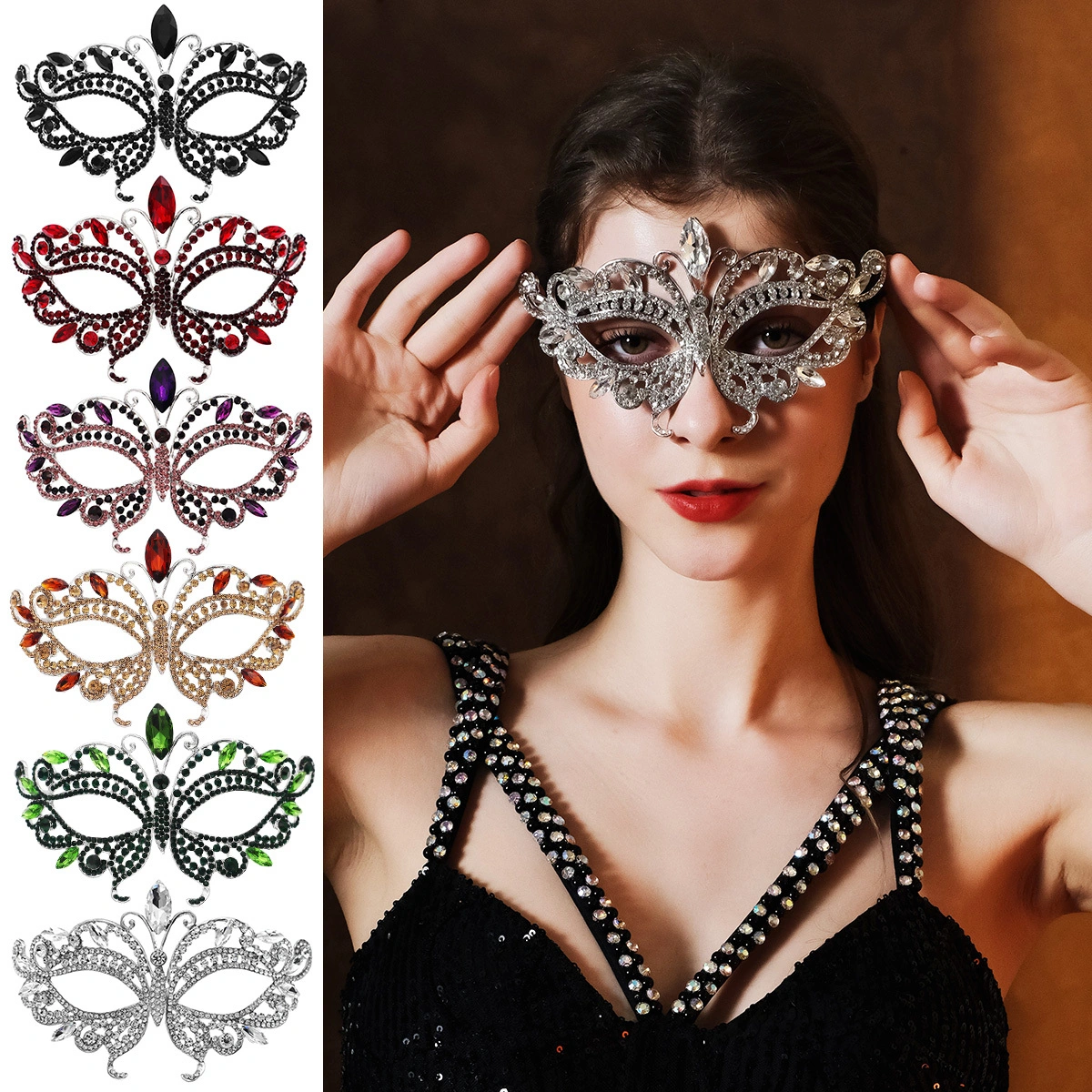 Elegant Stylish Masquerade Butterfly Mask Sparkling Fully Rhinestone Mask Prom Party Costume Accessory Women Jewelry 1