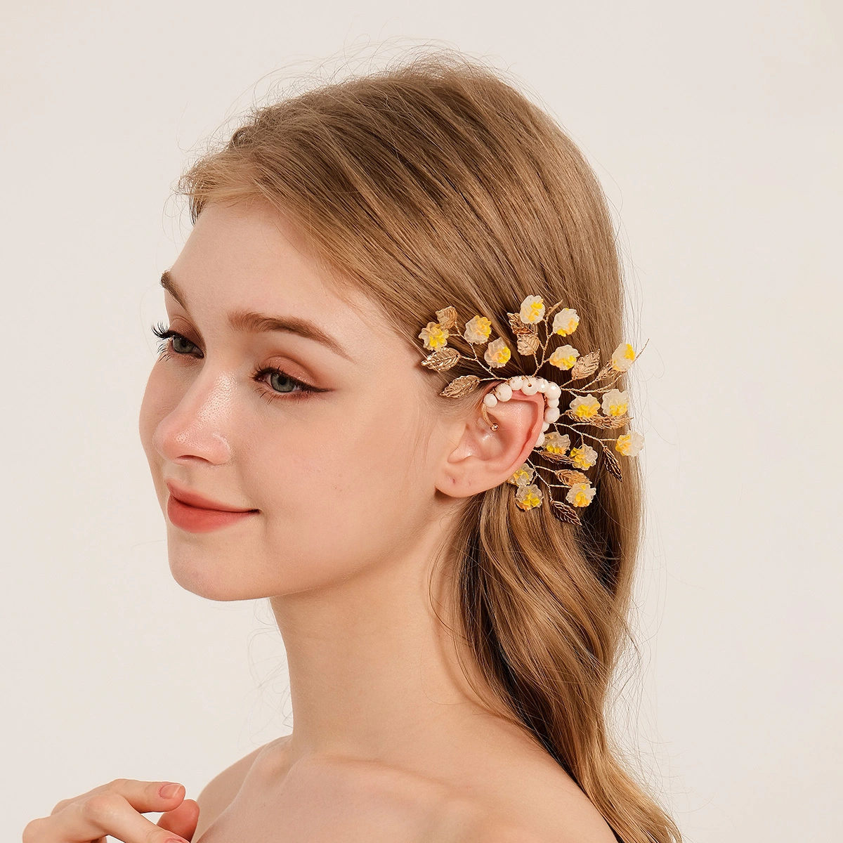 Pendientes de cristal hechos a mano con diseño de flores estilo bosque, estilo europeo americano, joyería nupcial, para envolver las orejas 1