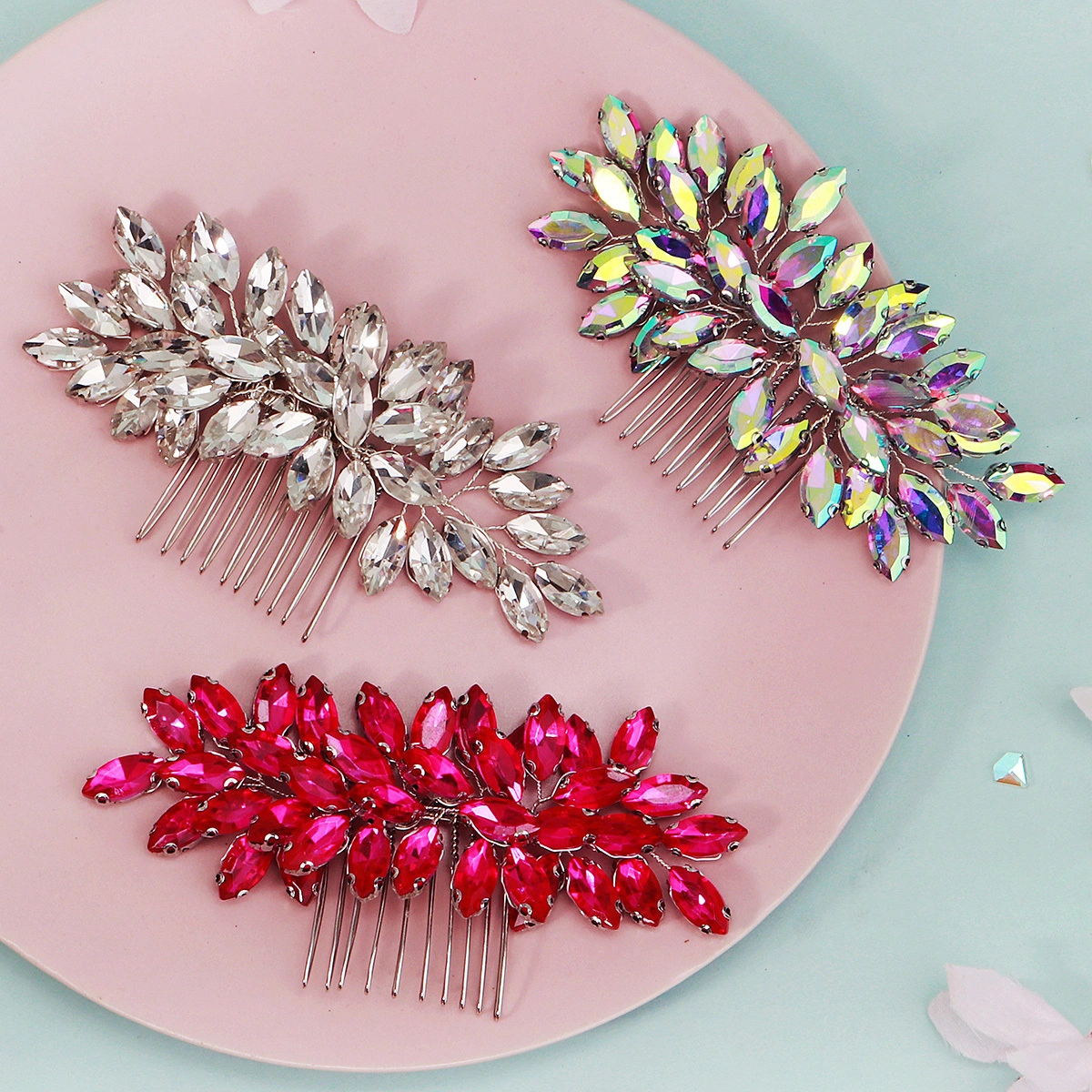 Peineta nupcial de lujo europea americana para el cabello, hecha a mano, con diamantes de imitación de marquesa, tocado recogido 1